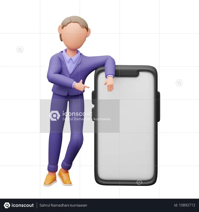 Businessman Pointing To Smartphone Screen  3D Illustration