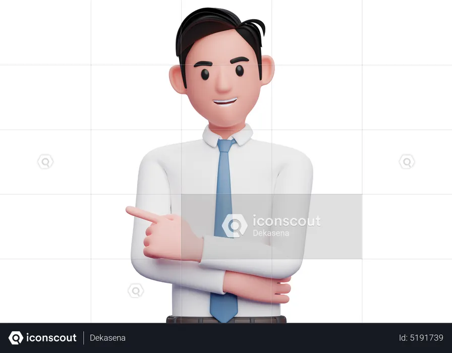 Businessman pointing to the left and hand crossed on chest  3D Illustration