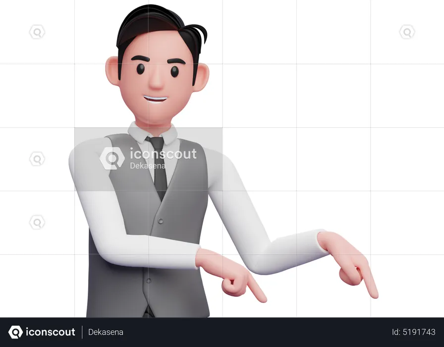 Businessman pointing to the lower right corner  3D Illustration