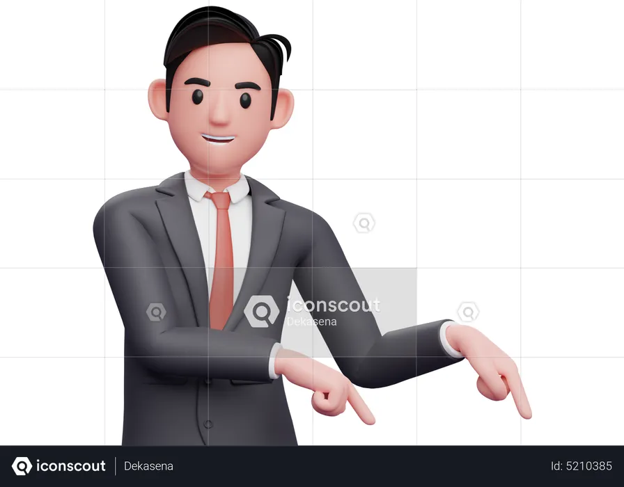 Businessman pointing to the lower right corner  3D Illustration