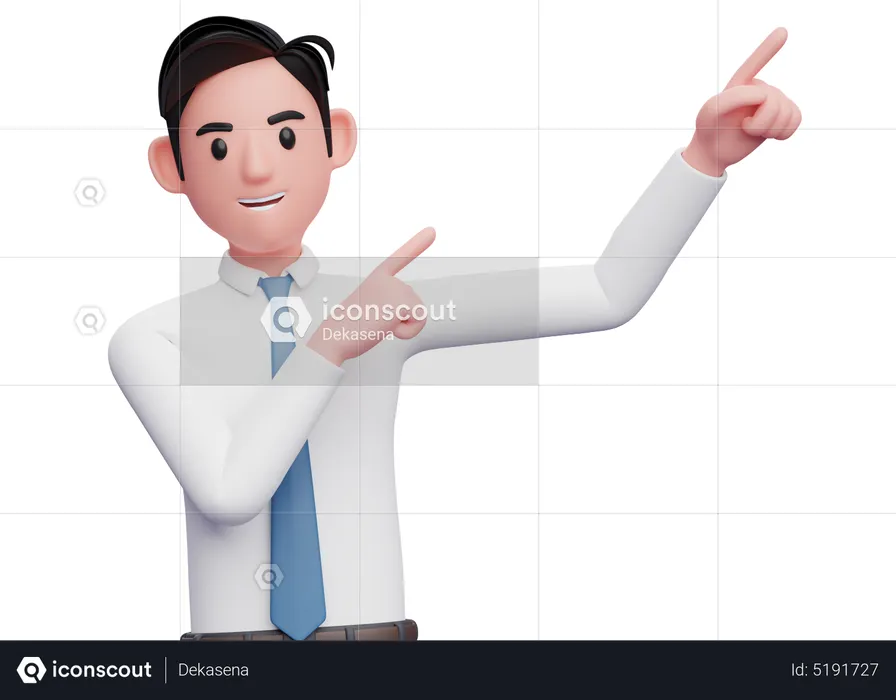 Businessman pointing to the top right corner with both finger  3D Illustration