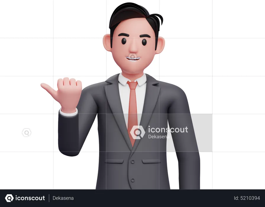 Businessman pointing with thumb  3D Illustration