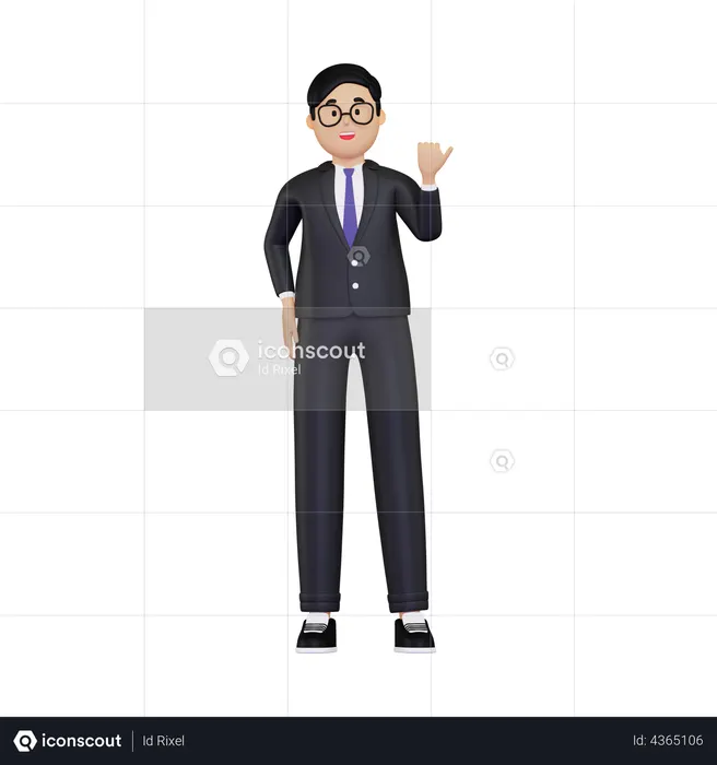 Businessman pointing with thumb to the side  3D Icon