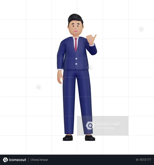 Businessman pointing with thumb to the side  3D Illustration