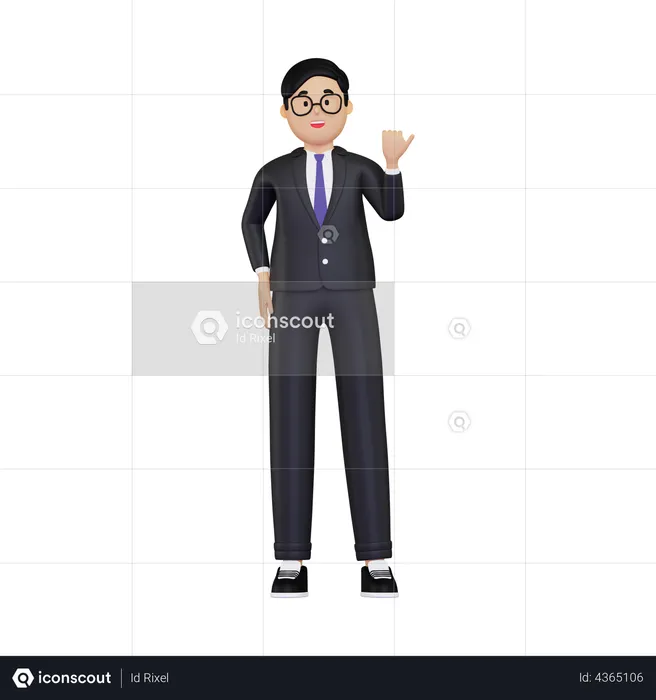 Businessman pointing with thumb to the side  3D Illustration