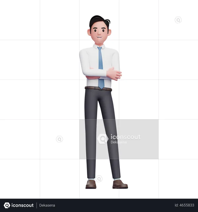 Businessman posing casually wearing long shirt and blue tie  3D Illustration