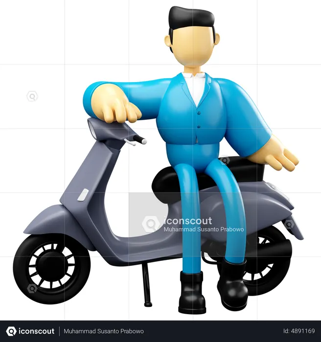 Businessman Posing On Grey Scooter  3D Illustration