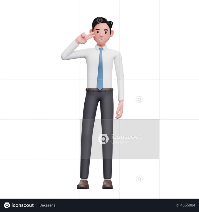 Businessman posing peace finger  3D Illustration