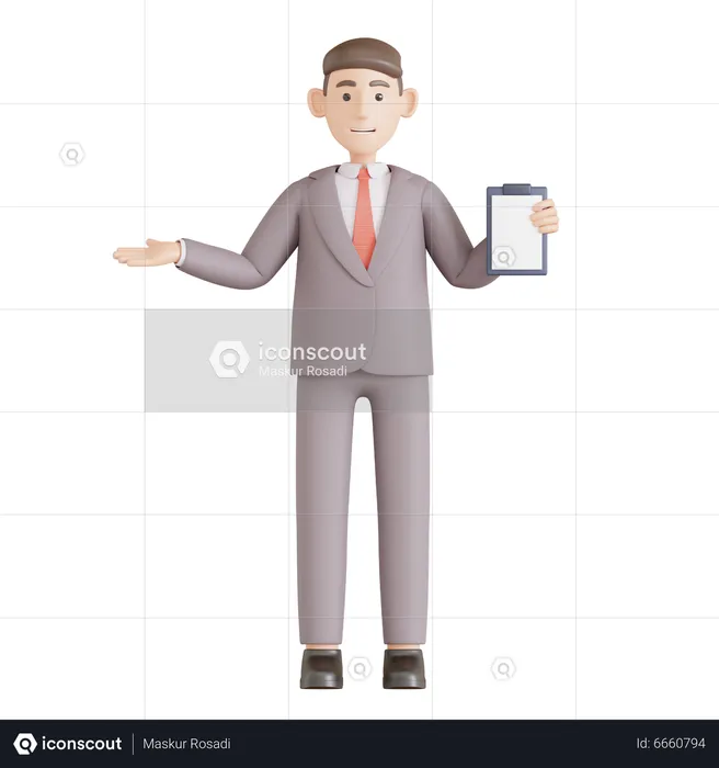 Businessman Presentation something while holding clipboard  3D Illustration
