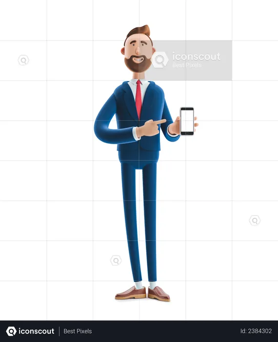 Businessman Presenting blank screen of Smartphone in advertising concept  3D Illustration