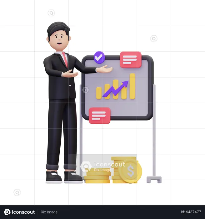 Businessman Presenting Business Growth Data  3D Illustration