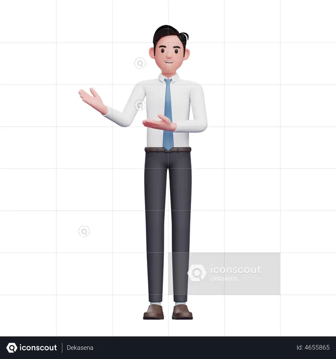 Businessman presenting pose wearing long shirt and blue tie  3D Illustration