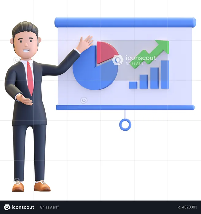 Businessman presenting project with graphic data  3D Illustration