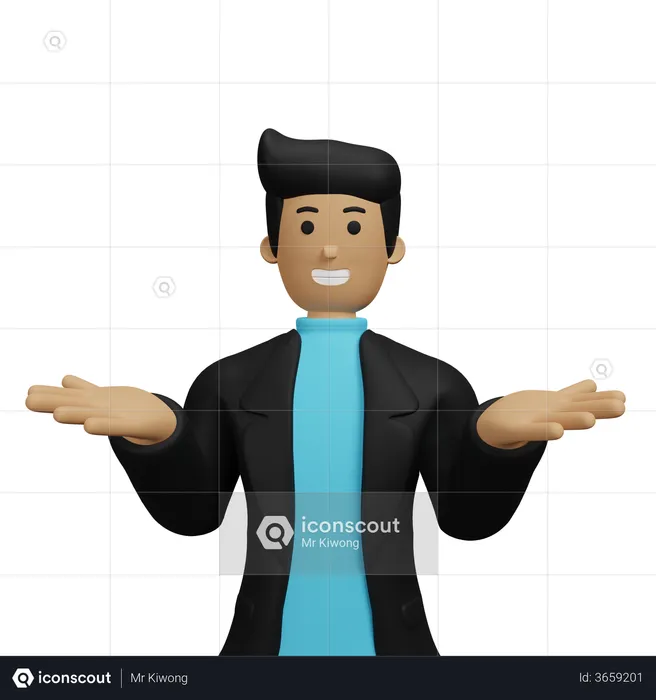 Businessman presenting something on his open palms  3D Illustration