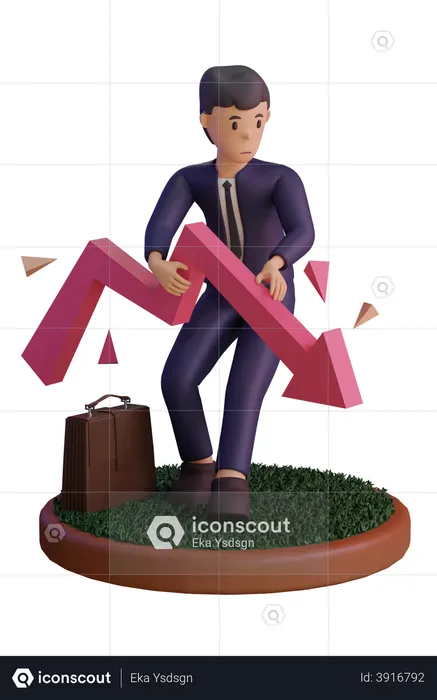Businessman pulling loss graph  3D Illustration