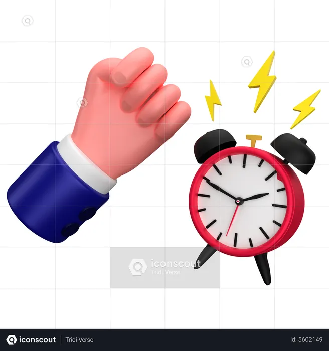 Businessman punch alarm clock hand gesture  3D Icon