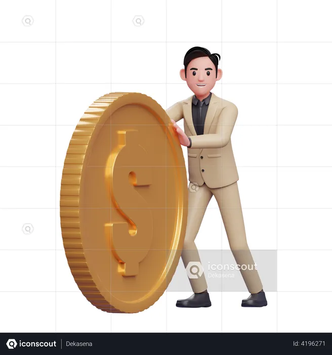 Businessman pushing coin rolling  3D Illustration