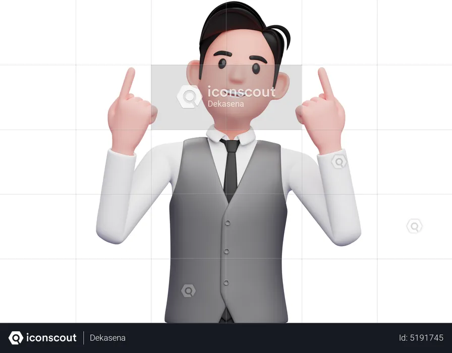 Businessman raises both index fingers and looks up  3D Illustration