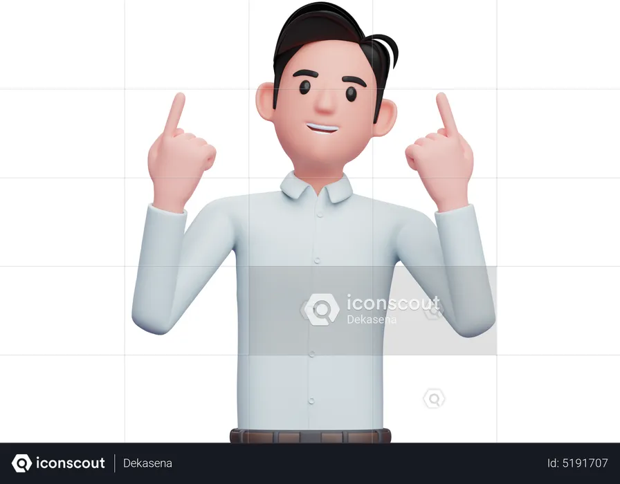 Businessman raises both index fingers and looks up  3D Illustration