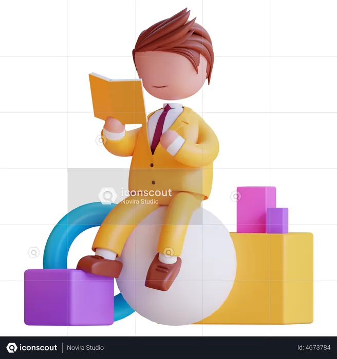 Businessman reading book  3D Icon