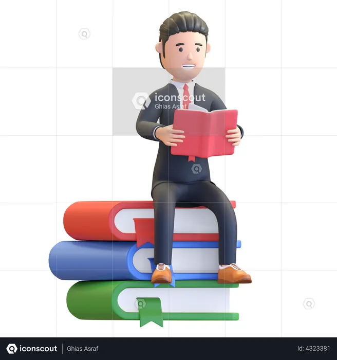 Businessman reading business book  3D Illustration