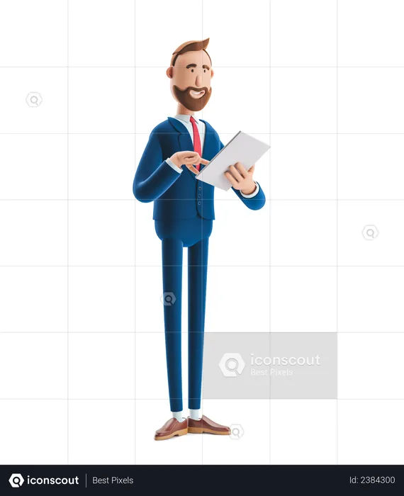 Businessman Reading Business Notes  3D Illustration