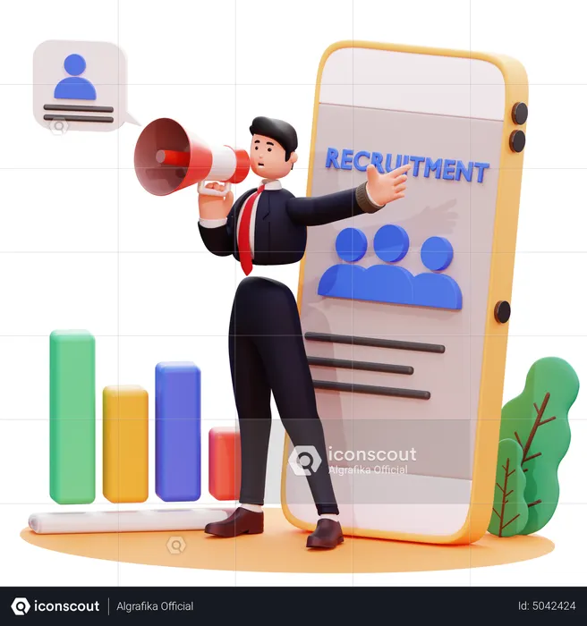 Businessman recruit employee via mobile app  3D Illustration