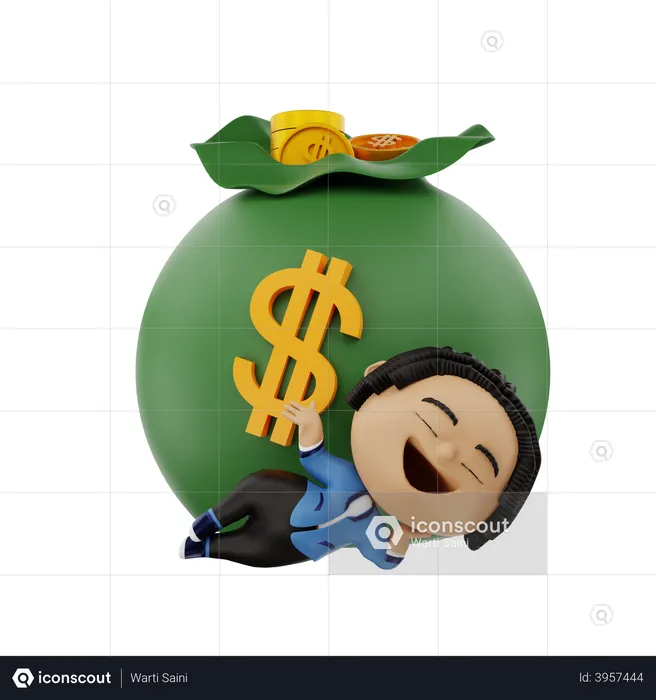 Businessman relaxing with moneybag  3D Illustration