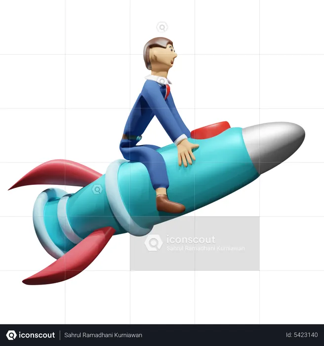 Businessman ride rocket  3D Illustration