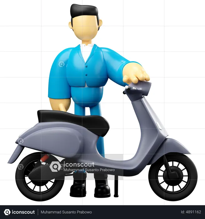 Businessman Riding Grey Scooter  3D Illustration