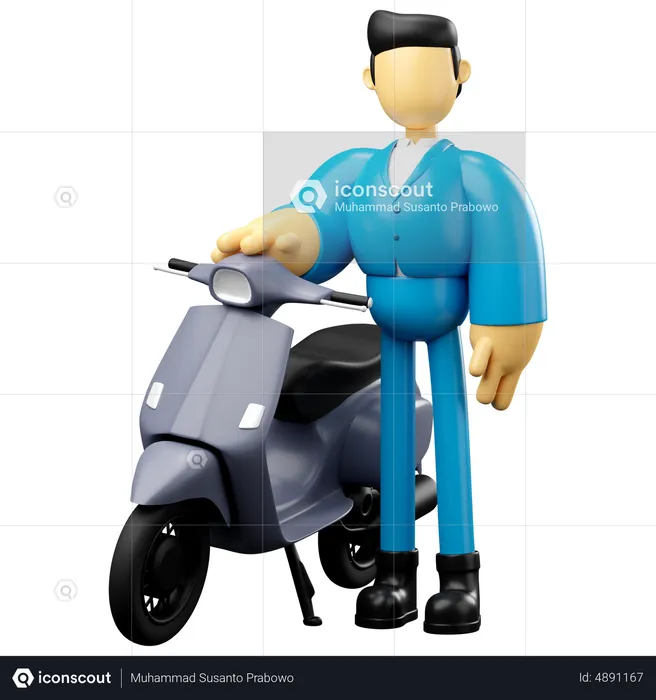 Businessman Riding Grey Scooter  3D Illustration