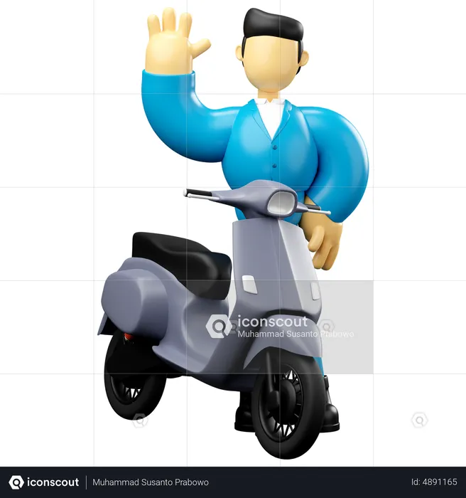 Businessman Riding Grey Scooter Waving Hand  3D Illustration