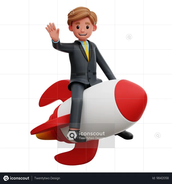 Businessman Riding Rocket  3D Illustration