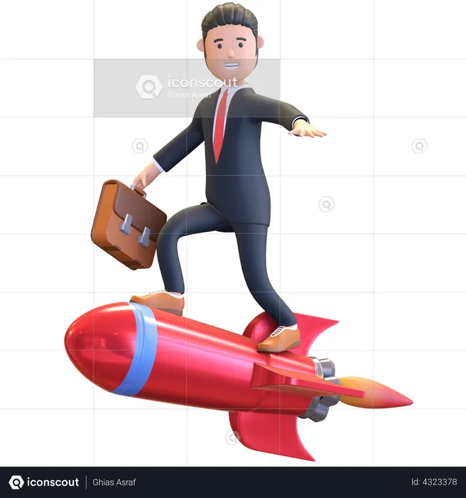 Businessman riding rocket  3D Illustration