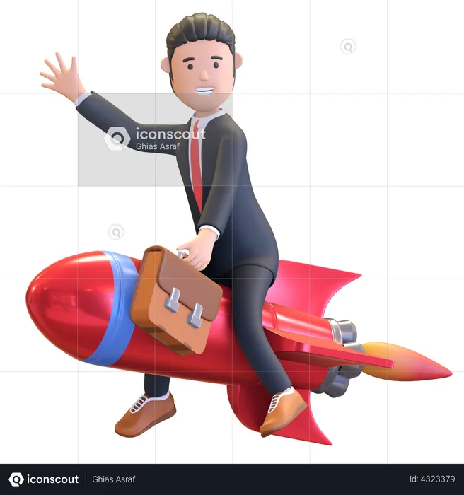 Businessman riding rocket  3D Illustration
