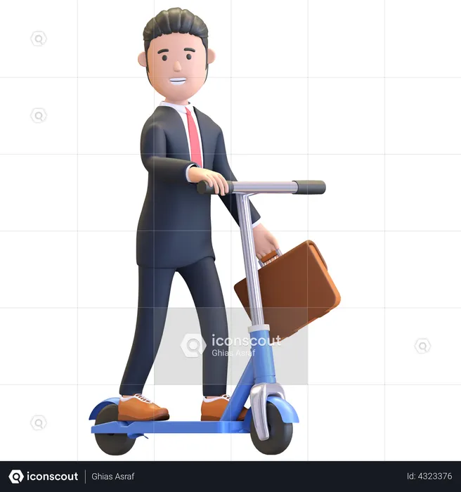 Businessman riding scooter cycle  3D Illustration