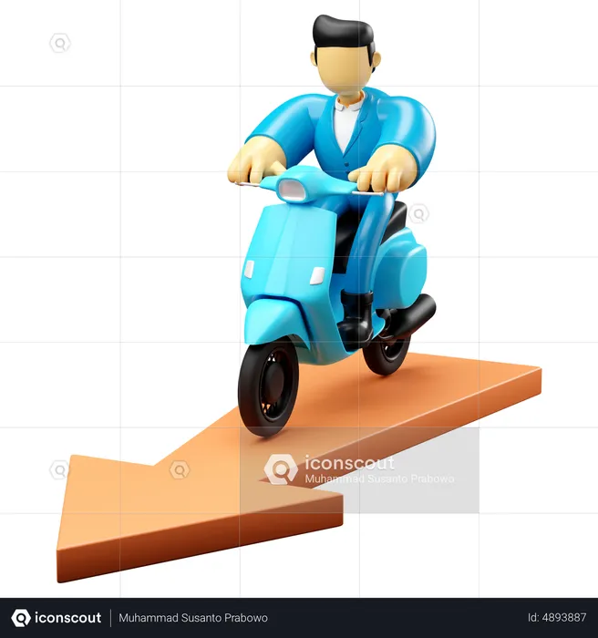 Businessman riding scooter on arrow  3D Illustration