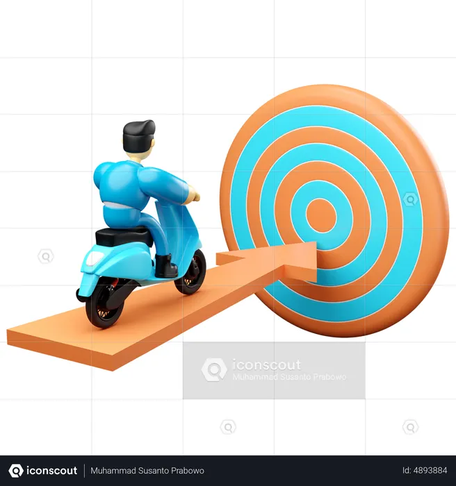Businessman riding scooter on arrow to reach business goal  3D Illustration