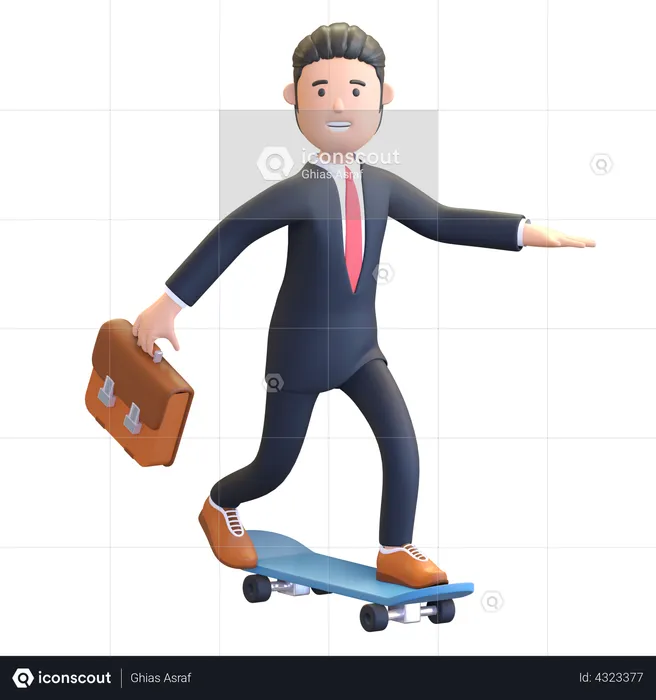 Businessman riding skateboard  3D Illustration