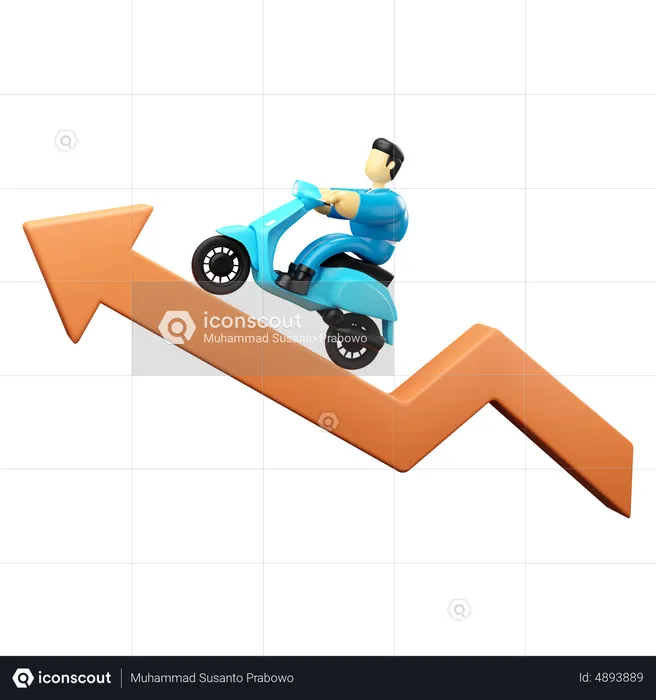 Businessman riding with scooter on graph arrow up success  3D Illustration
