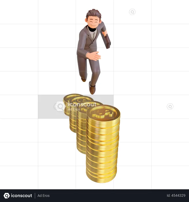 Businessman run with grow dollar coins  3D Illustration