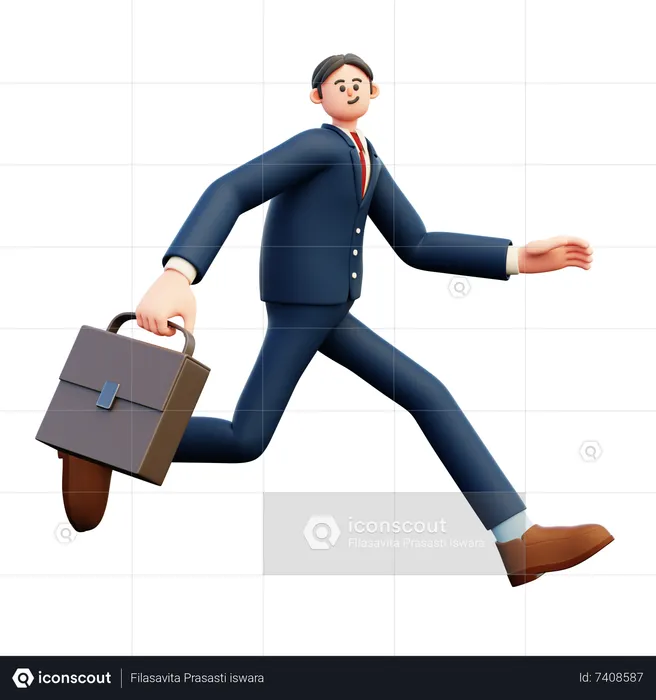 Businessman Running Holding Briefcase  3D Illustration