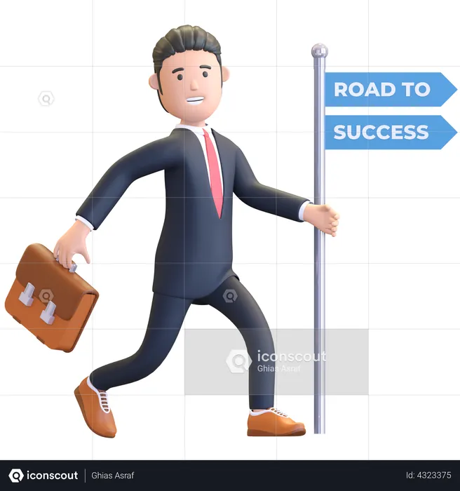 Businessman running road to success  3D Illustration
