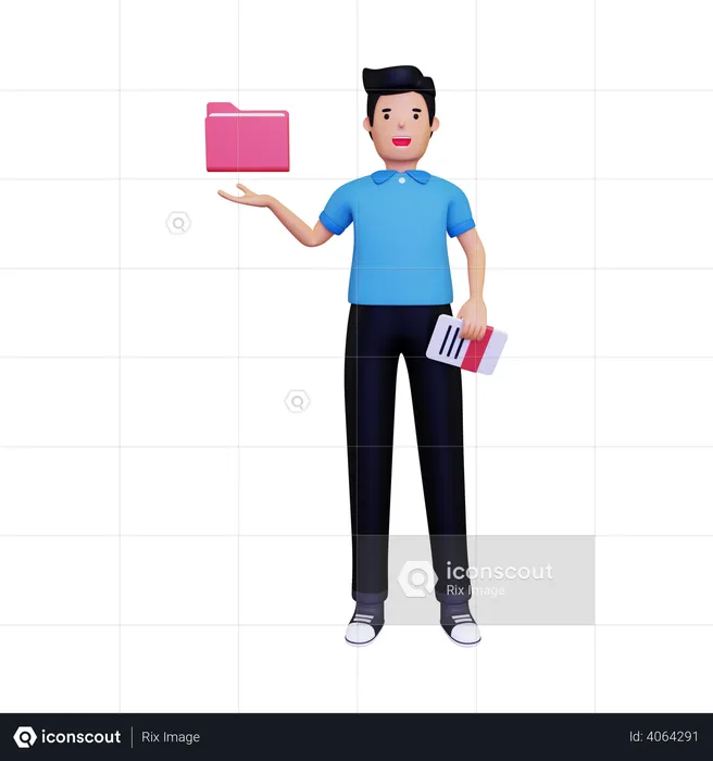 Businessman saving file  3D Illustration