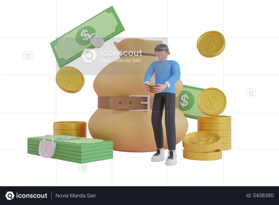 Businessman saving money for economic recession  3D Illustration