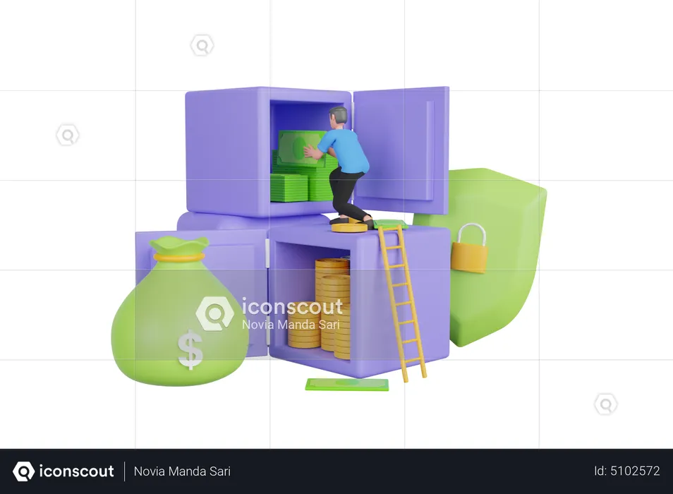Businessman saving money in deposit box  3D Illustration