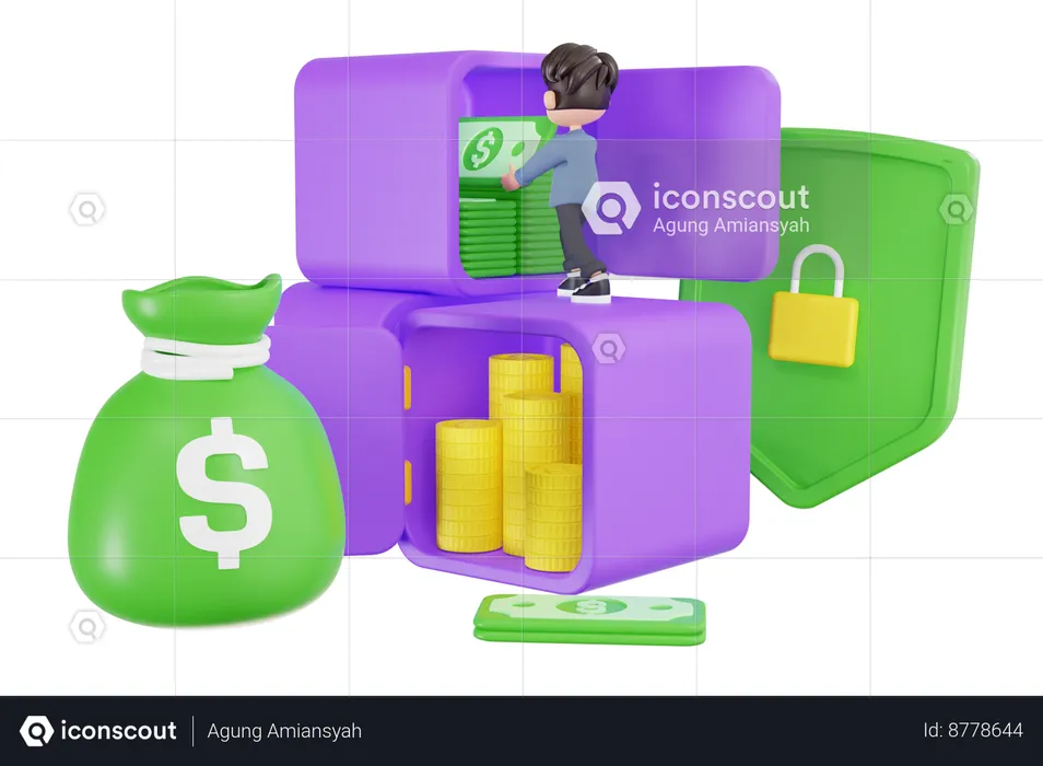 Businessman Saving Money In Deposit Box  3D Illustration