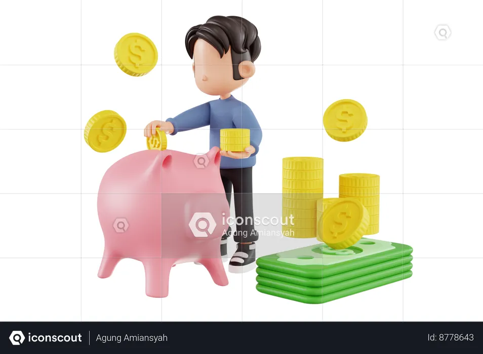 Businessman Saving Money In Piggy Bank  3D Illustration
