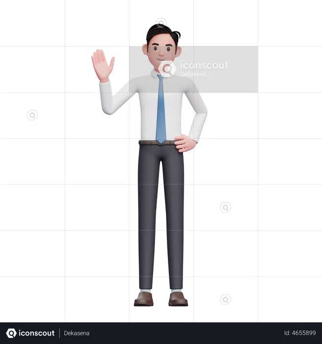 Businessman say hello, wearing long shirt and blue tie  3D Illustration