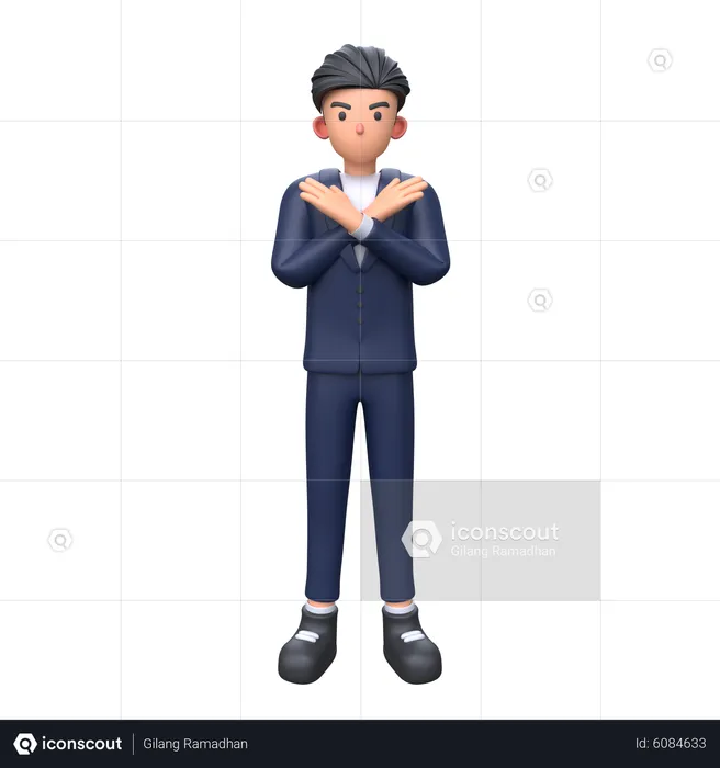 Businessman saying no with x sign hand gesture  3D Illustration